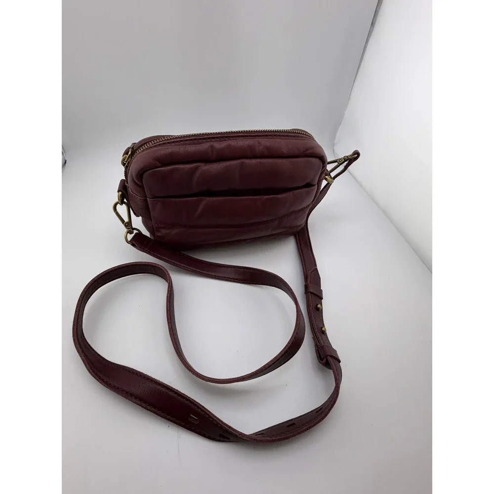 Madewell The Puffy Camera Bag Cabernet Burgundy Quilted Leather Crossbody Purse